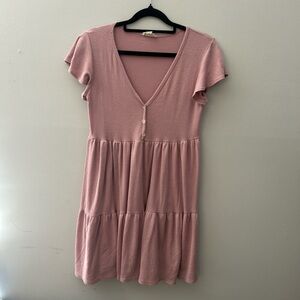 Soft Pink V-Neck Tiered Women's Dress